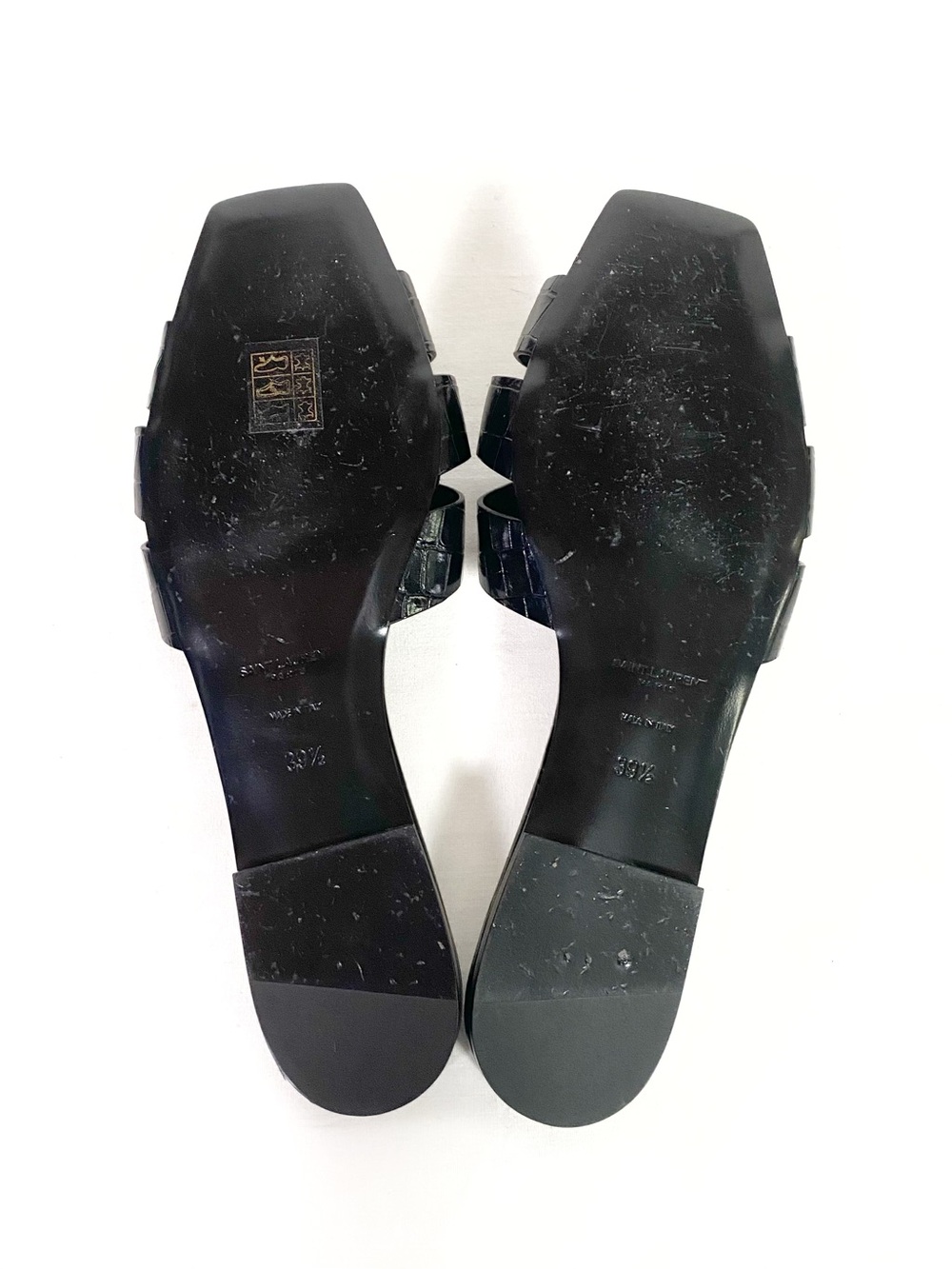Saint Laurent Tribute Flat Mules Sandals Black Croc - Picture 6 of 8